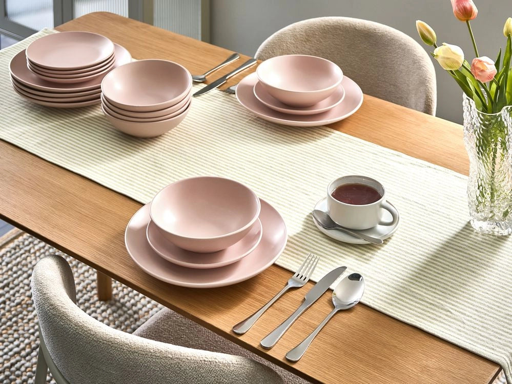 Set di 18 piatti in gres rosa con finitura smaltata a mano per 6 persone cucina e sala da pranzo