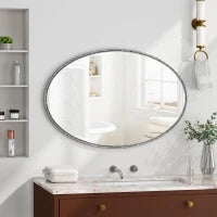 Specchio retrò ovale con cornice in ferro, da parete per bagno, soggiorno, 65x3x100 cm, Argento