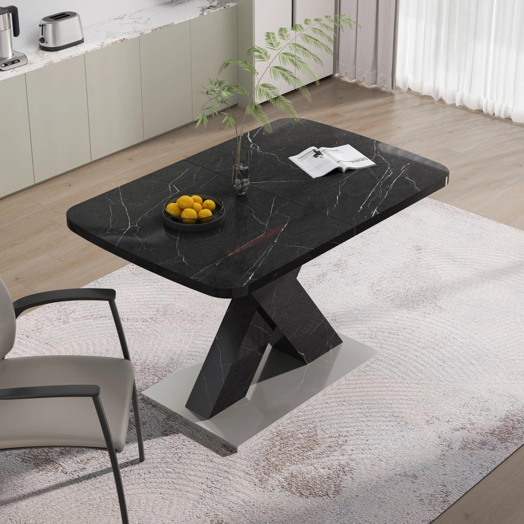 Tavolo allungabile rettangolare con piano in MDF e base in acciaio nero per sala da pranzo 120 × 80 × 76,5 cm