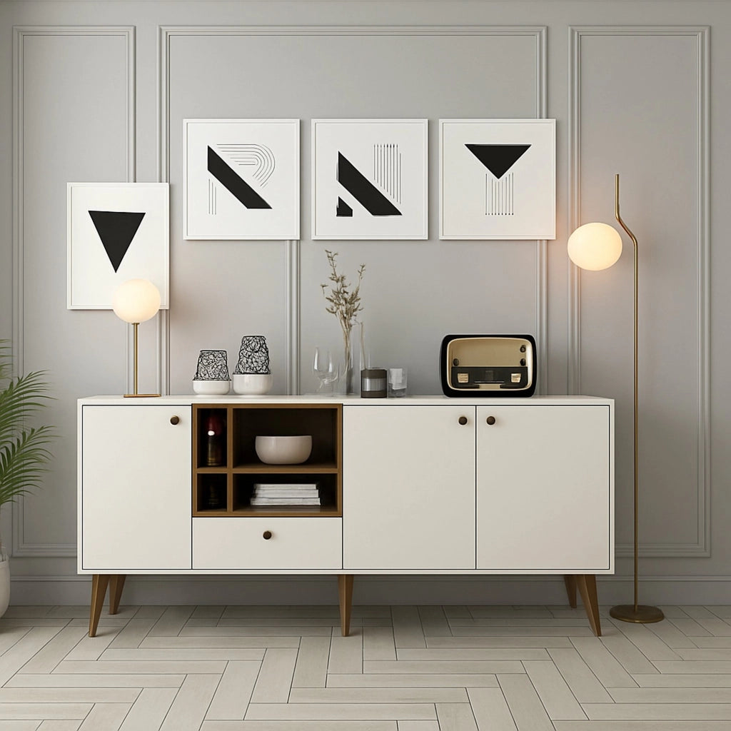 Madia Lucertola, Credenza 4 Ripiani, 180x35x81h cm Bianco Crema