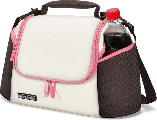 Tas di isolamento per ufficio, lavoro, picnic, per adulti, con 2 tasche con chiusura a zip, per donne e uomini, in bianco e rosa