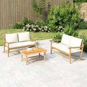 Set Salotto da Giardino 3pz con Cuscini Bianco Crema in Bambù 3156473