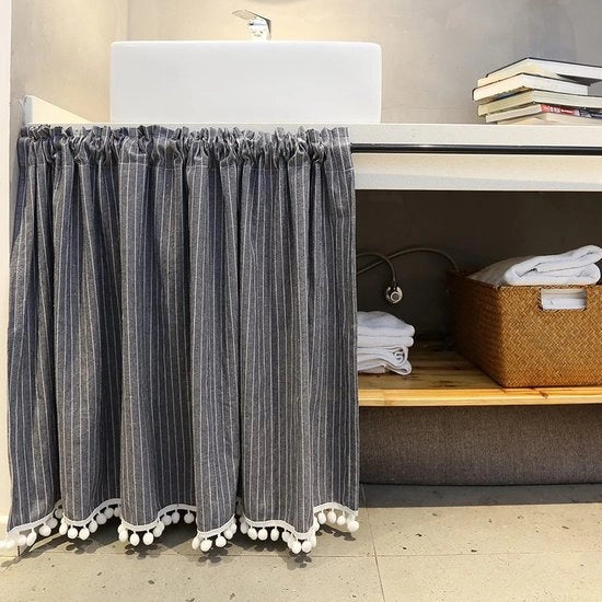 Gordino per Cucina in Grigio a Strisce, Tela di Lino, Valance per Bistro o Caffè, Mezzo Gordino per la Privacy