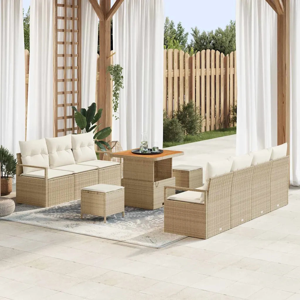 Set Divano da Giardino con cuscino 10 pcs Beige polyrattan