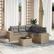 Set Divano da Giardino 6 pz con Cuscini Beige in Polyrattan