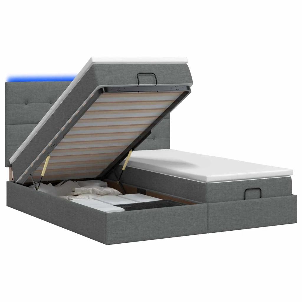 Letto Ottomano con Materasso e LED Grigio Scuro 180 x 200 cm 3458438