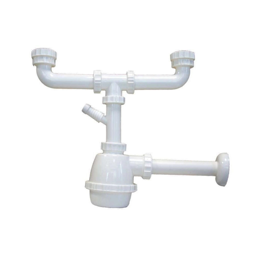 Trade Shop - Sifone Moplen Lavello 2 Vie Senza Piletta Attacco Lavandino Lavatrice Scarico -