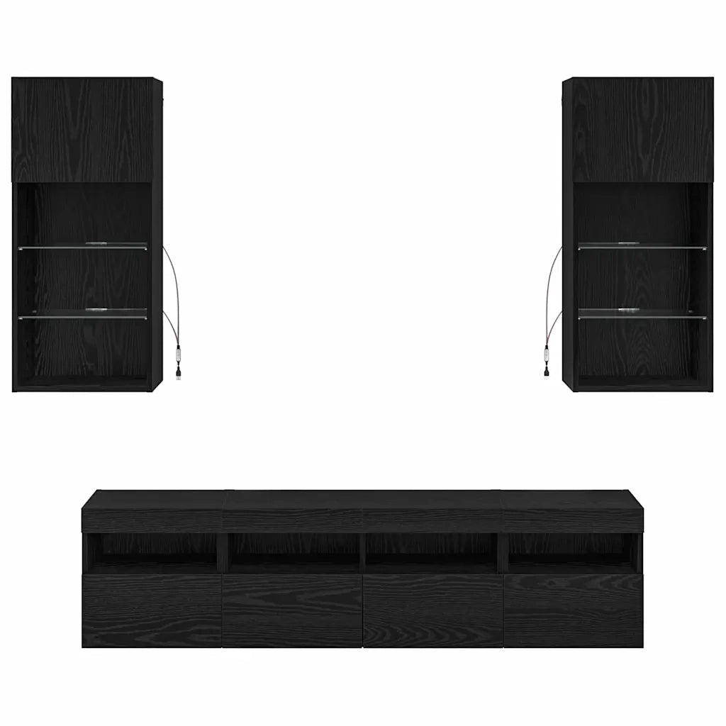 Unità a muro per TV con LED 5 pcs Rovere Nero 40,5 x 30 x 90 cm 3402982