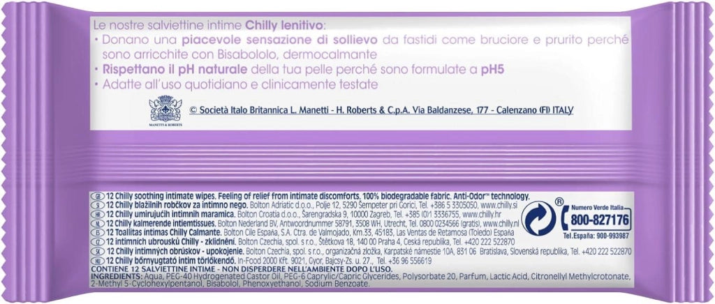 CHILLY SET 3 PACCHI SALVIETTE INTIME DETERGENTI DA 12 PZ LENITIVO