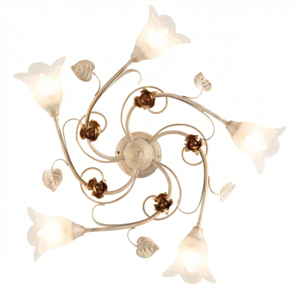 Plafoniera Arte Povera Cestino 5 Luci Avorio e Bianco LuceArt Classic