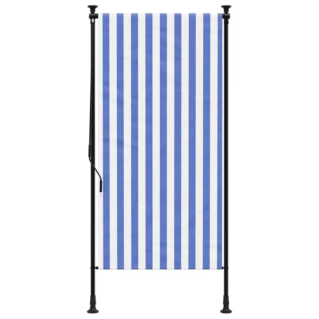 Tenda a Rullo Esterno-Tenda avvolgibile Blu e Bianca 120x270cm Tessuto e Acciaio