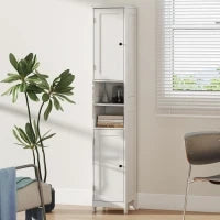 Mobile Alto Bagno con 2 Ripiani Aperti e 2 Armadietti con Scaffali Regolabili, in Legno, 30x30x170 cm, Bianco
