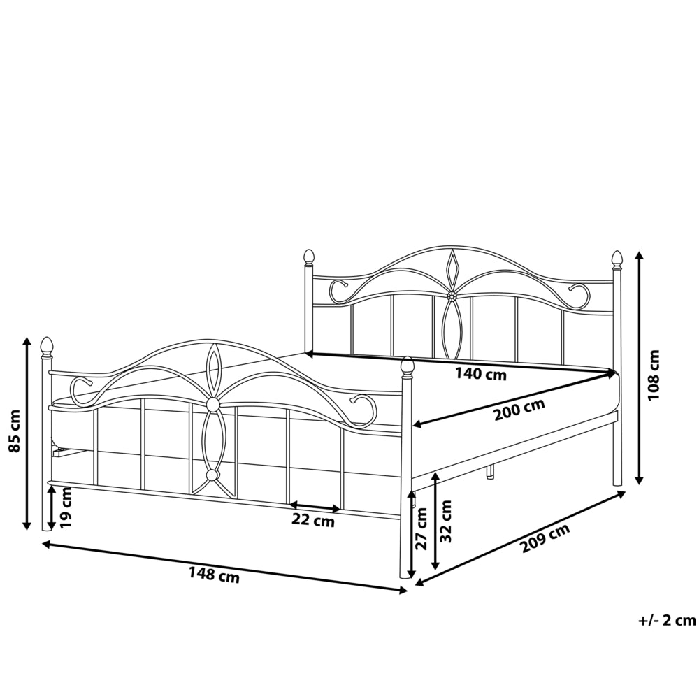Letto Nero Doppia Dimensione 140 x 200 cm Metallo stile Vintage