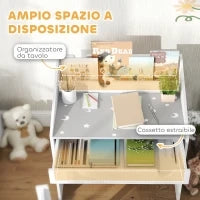 Set Sedia e Tavolino per Bambini 3-6 Anni con Organizzatore e Cassetto Estraibile, in Legno Grigio