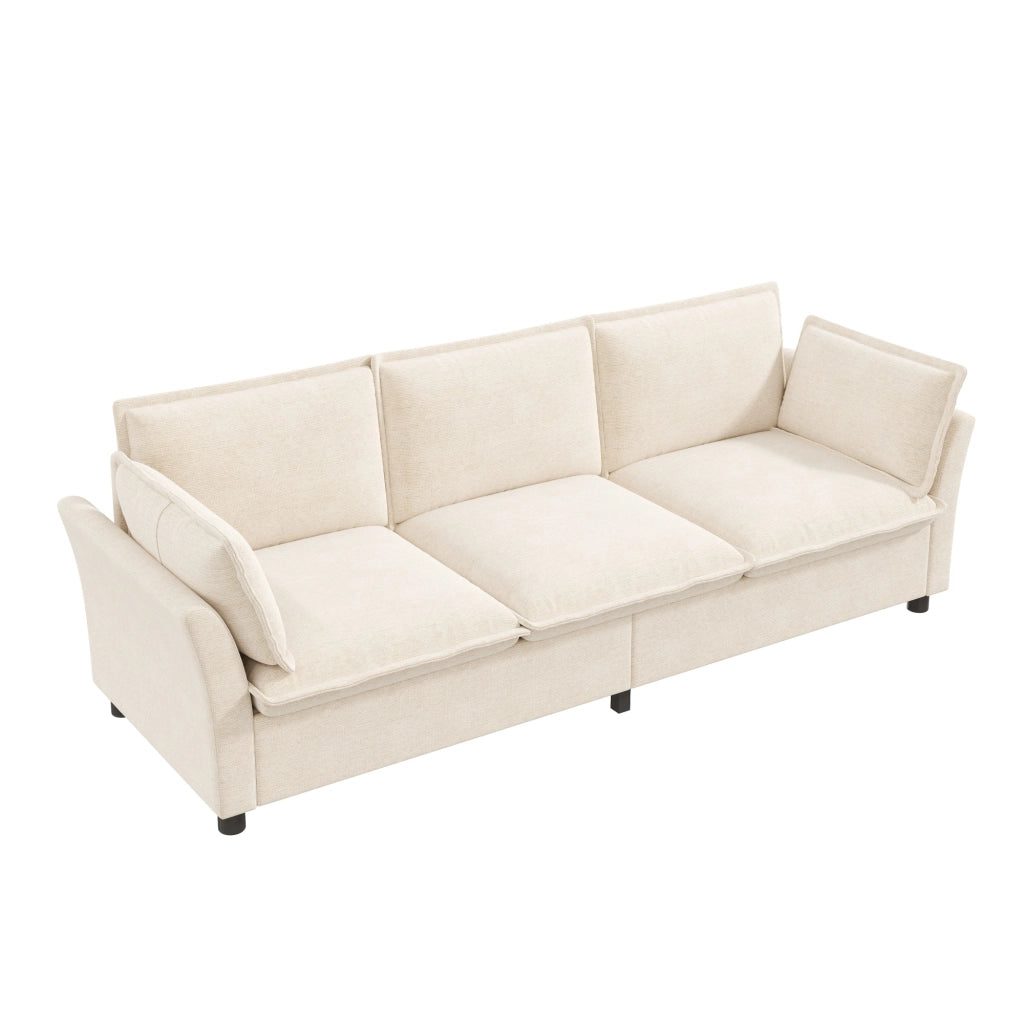 SOFA 3 posti 220x81x87 cm in Chenille Beige con 2 cuscini