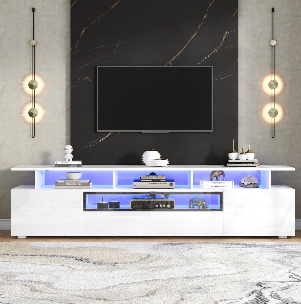 Mobile TV bianco lucido 180 x 38 x 45 cm con LED e 2 ante
