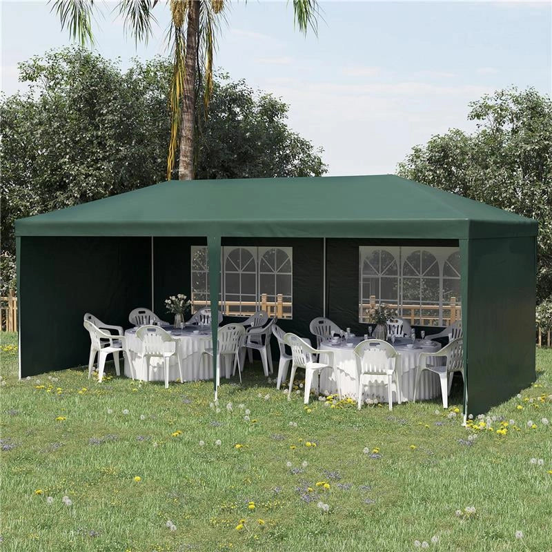GAZEBO DA GIARDINO 6X3 M PER EVENTI CON PARETI RIMOVIBILI E FINESTRE TRASPARENTI VERDE
