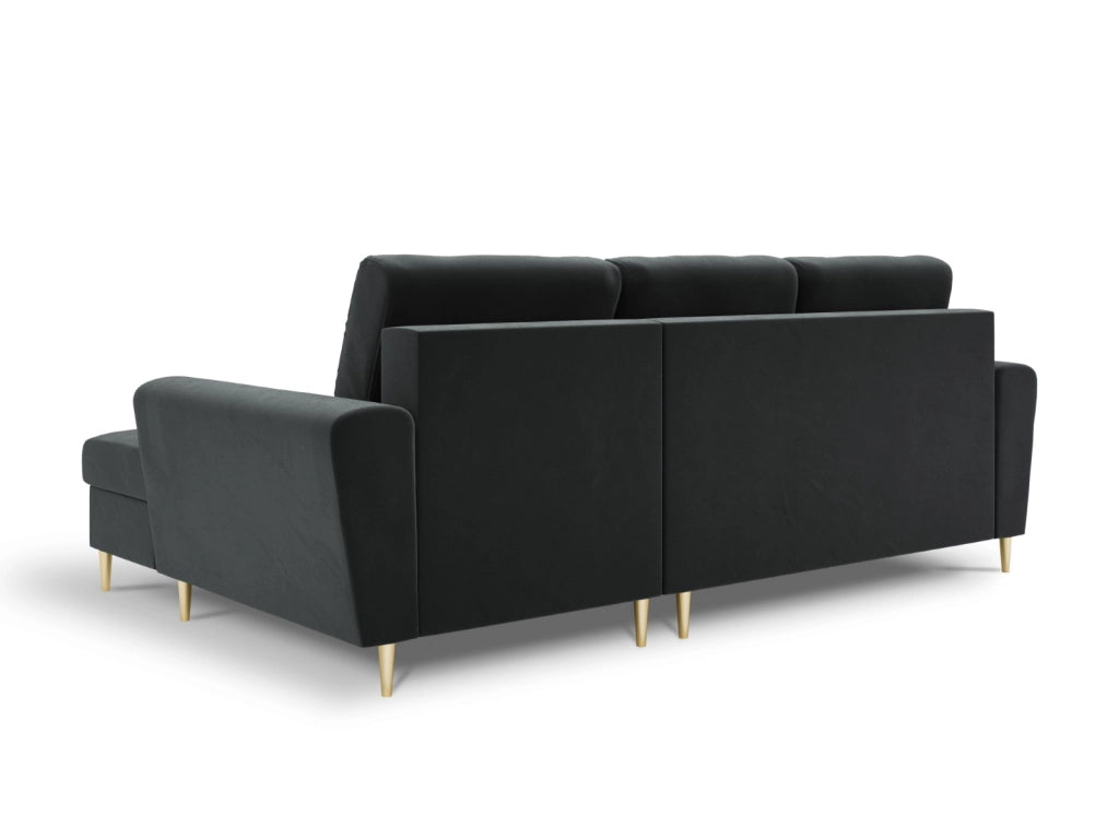 Cosmopolitan Design - Divano convertibile angolare destro con contenitore "Kyoto" 4 posti in velluto grigio scuro 