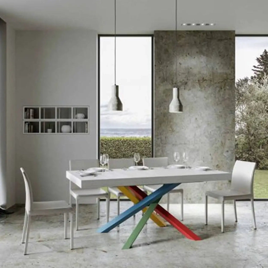 Tavolo allungabile 180/440x90 cm Volantis Premium colore bianco frassino gambe multicolore 4/B