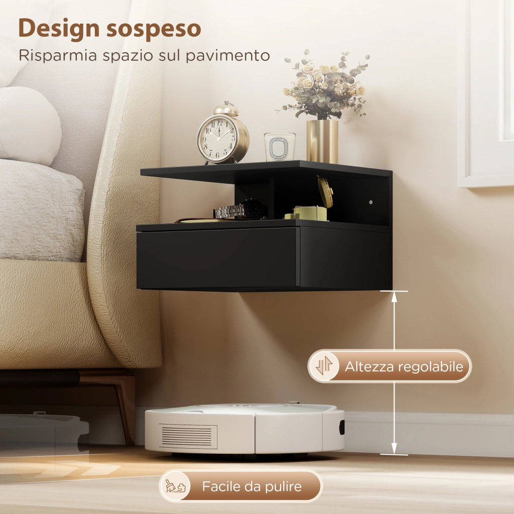 Comodino sospeso con cassetto ¨C Xylo ¨C nero 35x32x22.5 cm set 2 pezzi