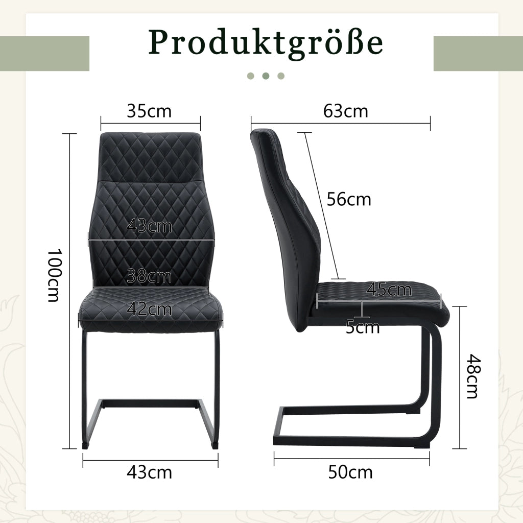 SEDIA DA PRANZO 2 PEZZI Schienale alto 100 cm Nero PU e metallo