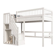 Letto a Soppalco 90×200 cm; Singolo con Scala Contenitore e Sponde Alte; senza Materasso