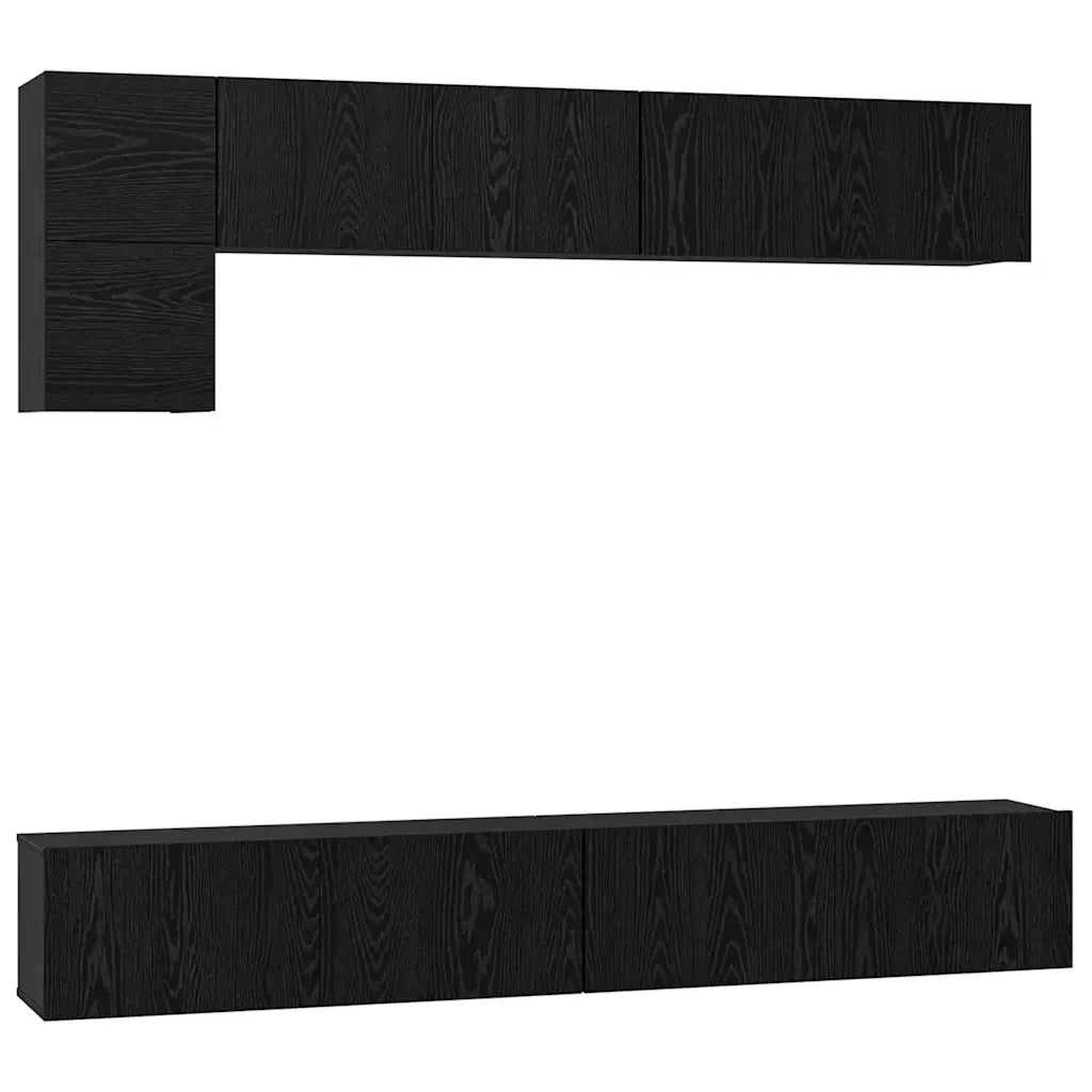 vidaXL Set mobile TV Montaggio a parete 5 pcs Rovere Nero