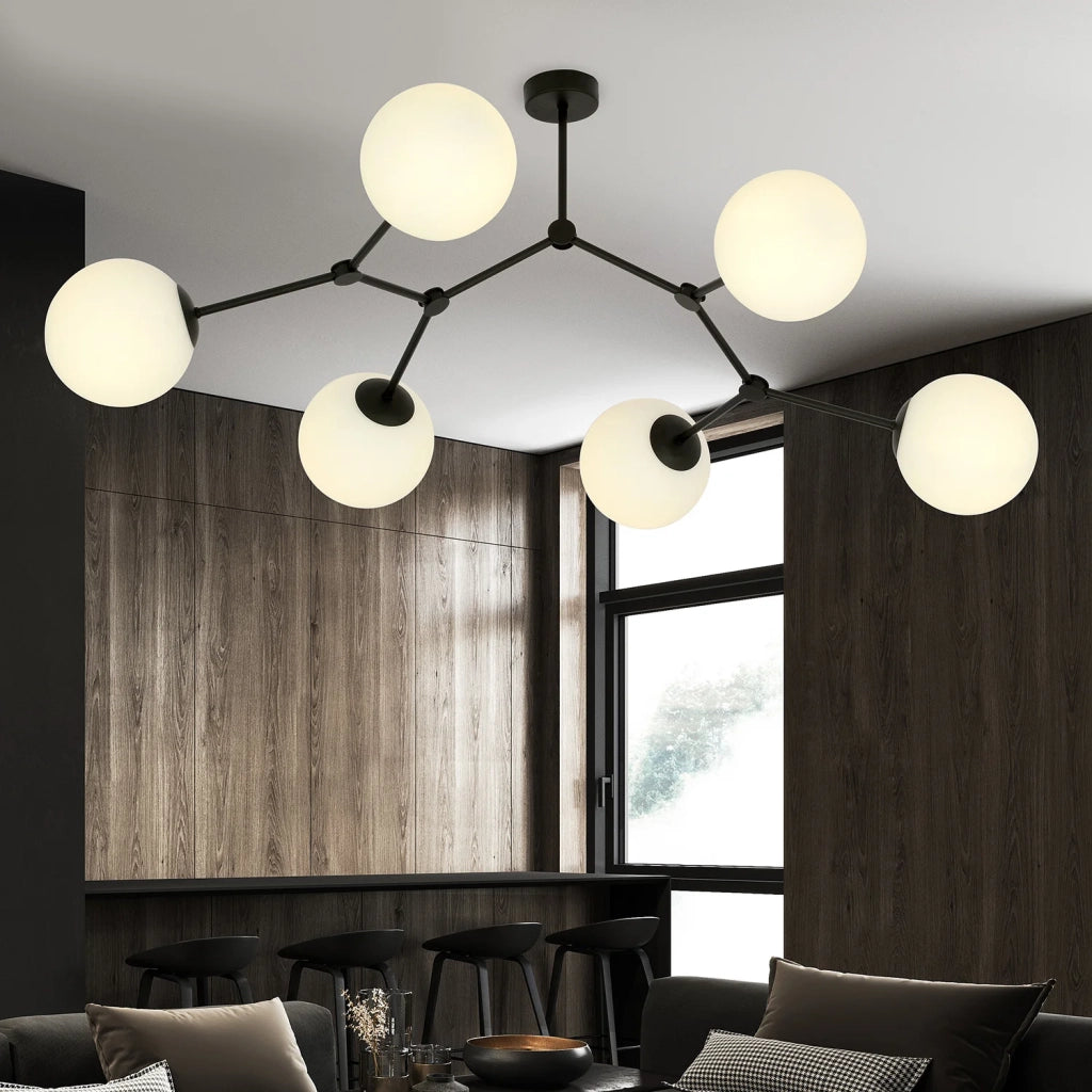 Plafoniera Minimal Iperione Acciaio Nero Bianco 6 Luci E14 Ip20