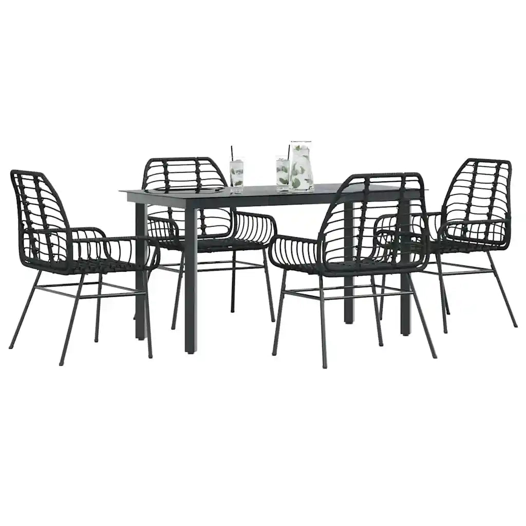 Set Mobili da Pranzo per Giardino 5 pz Nero Polyrattan Vetro