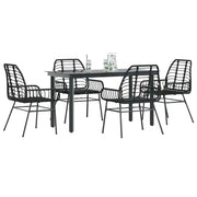 Set Mobili da Pranzo per Giardino 5 pz Nero Polyrattan Vetro