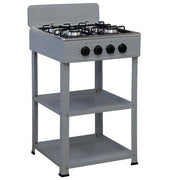 Marvin Fornello a Gas 4 Fuochi da Campeggio Piano Cottura con Supporto 2 Ripiani in Acciaio Cucina da Esterno Por Grigio