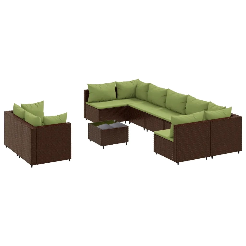 vidaXL Set Divani da Giardino 10pz con Cuscini in Polyrattan Marrone