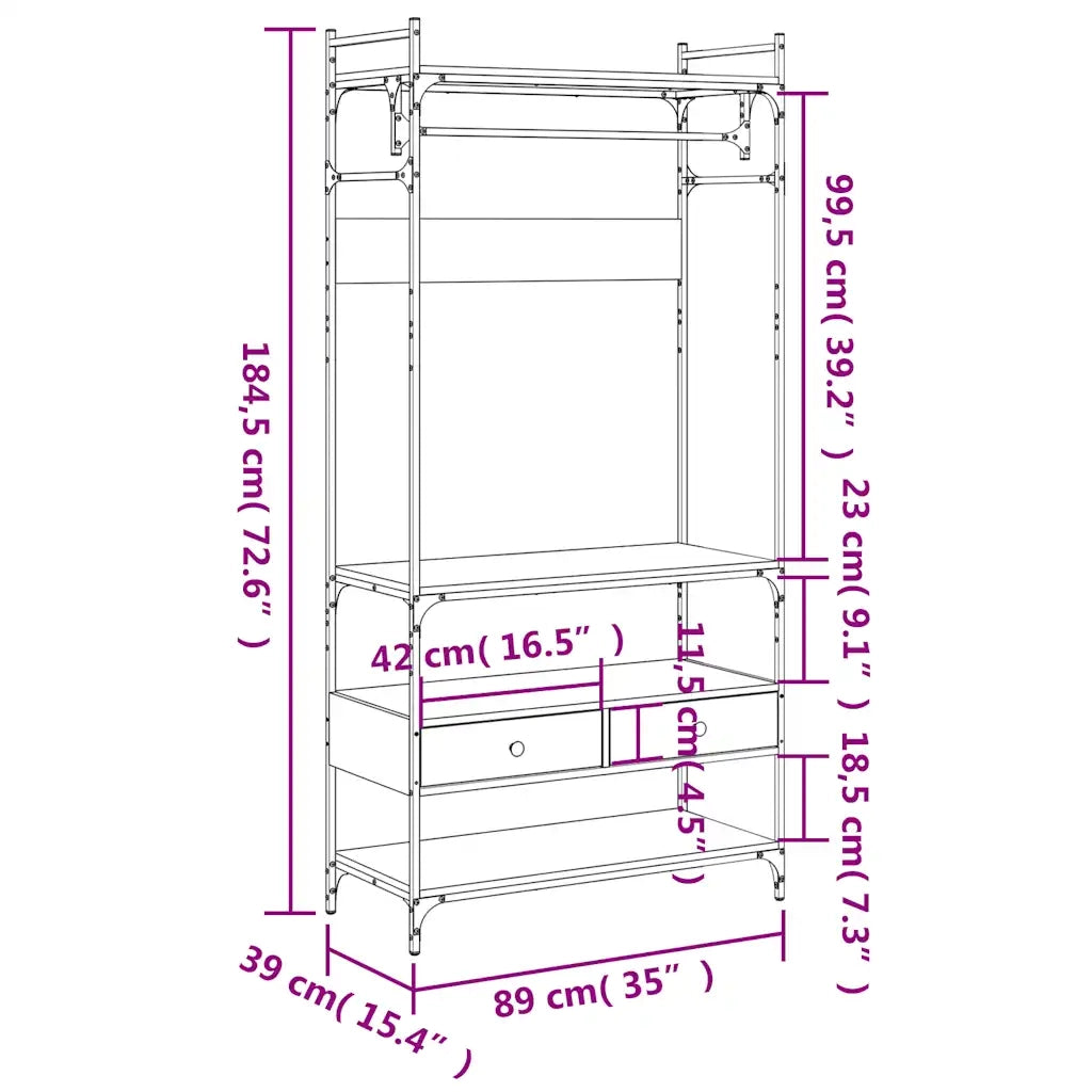 Armadio Cassetti Rovere Fumo 89x39x184,5 cm Legno Multistrato 838955