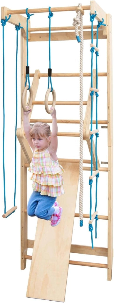 GIANTEX Scala per Ginnastica e Terapia Fisica in Legno di Pino con Barra per Trazioni, Spalliera Svedese Sport Attrezzo Sportivo a Parete per Casa, Adulti e Bambini