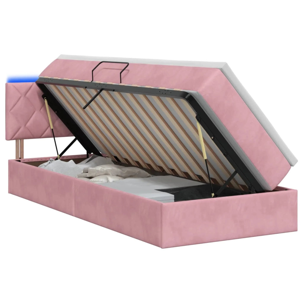 Letto con contenitore LED e materasso Rosa 100 x 200 cm Velluto 3459293