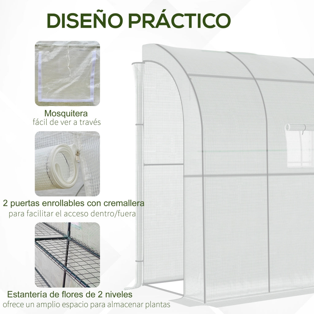 Serra da Giardino con 3 Ripiani e Finestre ¨C Zephmum ¨C 200x100x215 cm Bianco