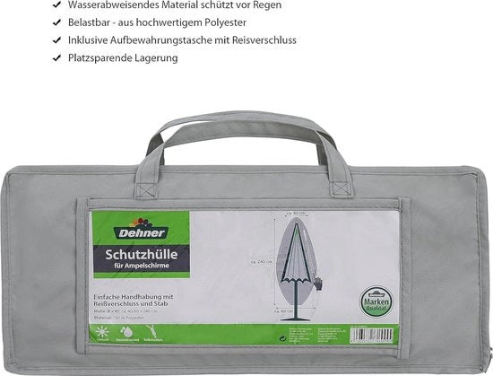 Copertura protettiva per ombrellone da sole - 240 x 60 cm - grigio - poliestere - impermeabile