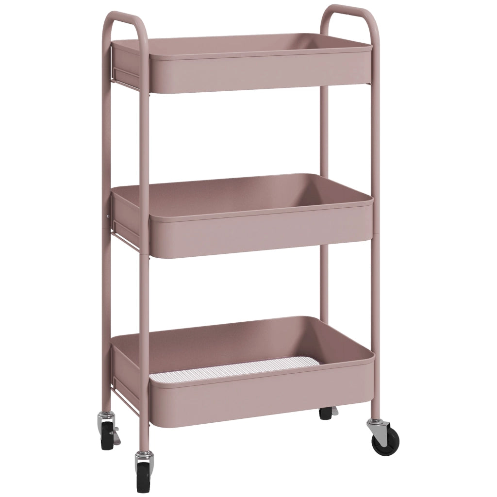 Carrello da Cucina a 3 Livelli ¨C zephmum ¨C Acciaio, Rosa, 45x30.6x79 cm