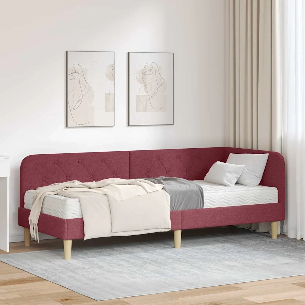 Cornice del letto ad angolo Rosso Vino 80 x 200 cm Tessuto