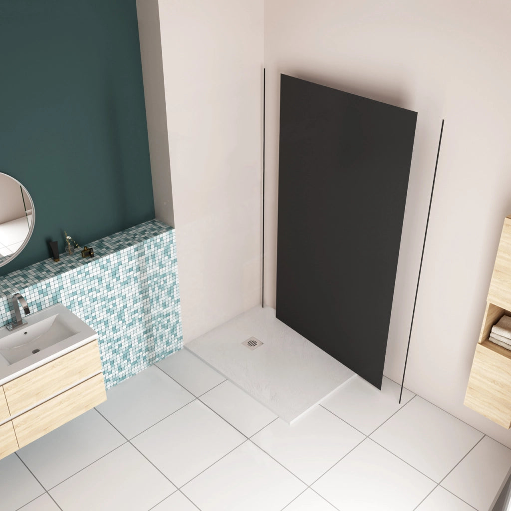 80x210 cm Pannello Doccia Realizzato in Alluminio Spessore 3mm con Profili Finitura Nero Opaco per Rivestimento Parete Bagno