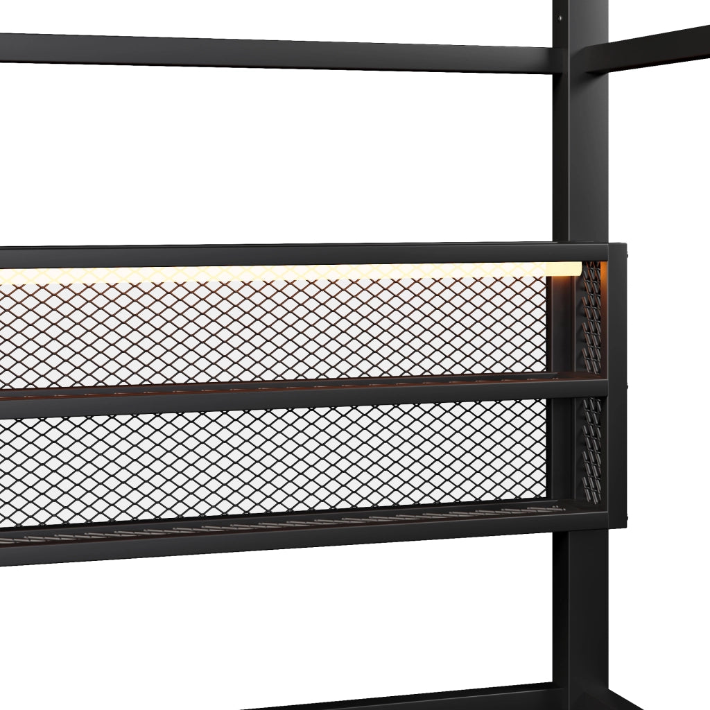 OKWISH Letto a Casetta Letto Singolo con Sponda e LED 90 x 200 cm, senza Materasso, in Metallo, Nero