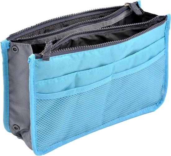 Organizzatore per borse a mano con 13 tasche e chiusura a righello - Blu - Per borse da lavoro, cosmetici e viaggi