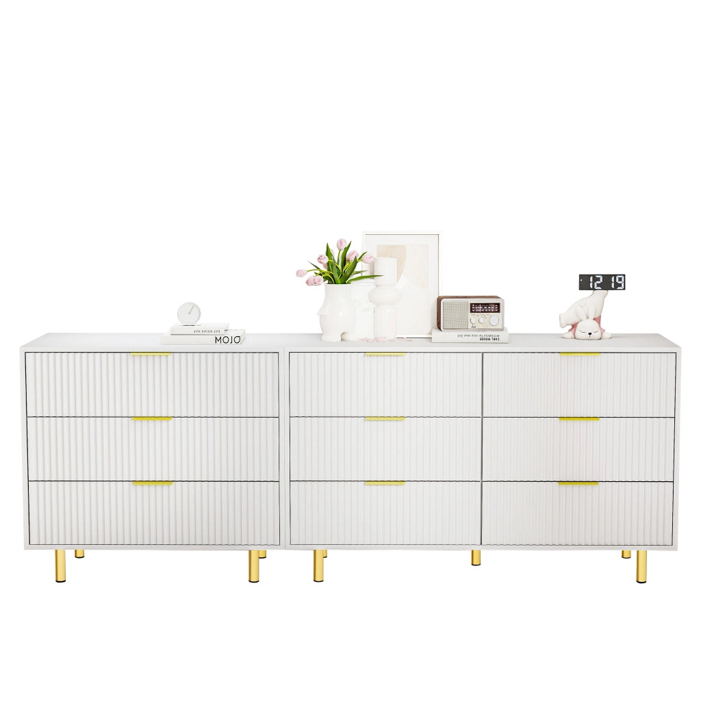 Cassettiera modulare con 9 cassetti - per soggiorno - in MDF - bianca - 200×40×72 cm