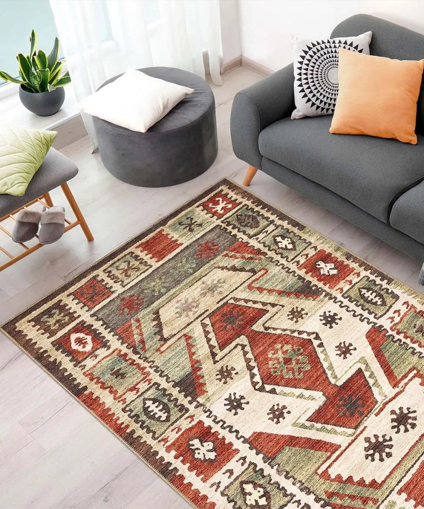 Tappeto arredo casa ANATOLIA KILIM 04 cm.115x175 riproduzione disegno persiano classico in stile vintage. Tappeto lavabile e antiscivolo per ingresso, soggiorno, camera da letto.