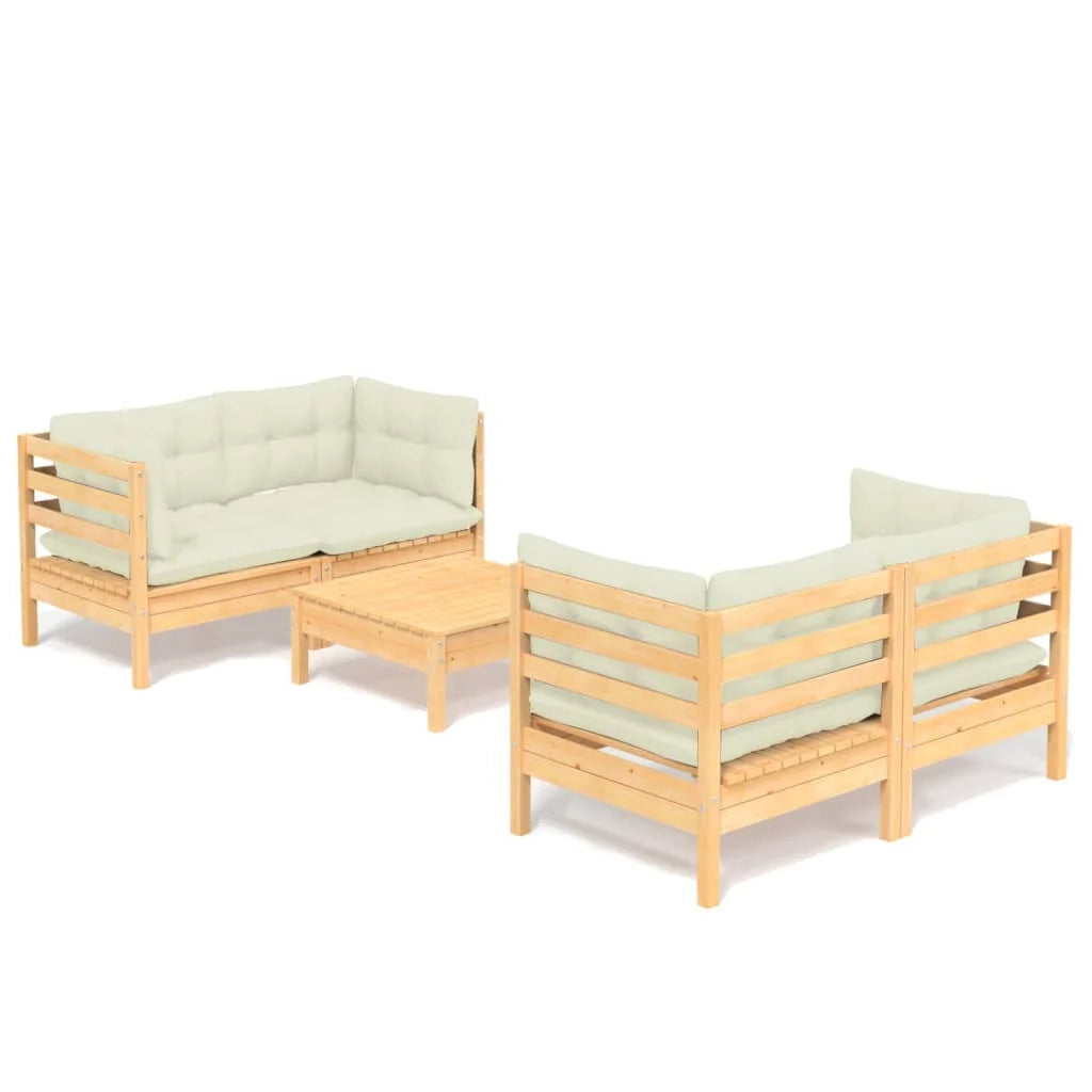 Set di mobili da giardino mobili da esterno 5 pezzi con cuscini legno di pino color crema 02_0016371