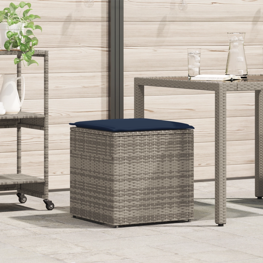 Scatola di Stoccaggio Grigio e Blu Navy Rattan e Cuscino in Tessuto