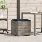 Scatola di Stoccaggio Grigio e Blu Navy Rattan e Cuscino in Tessuto
