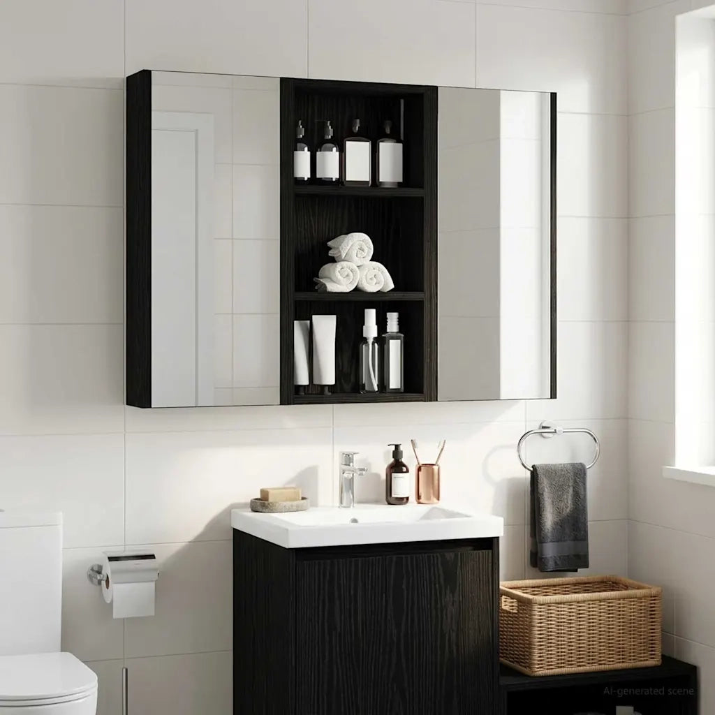 Armadio da bagno a muro Rovere Nero 30 x 10 x 60,5 cm