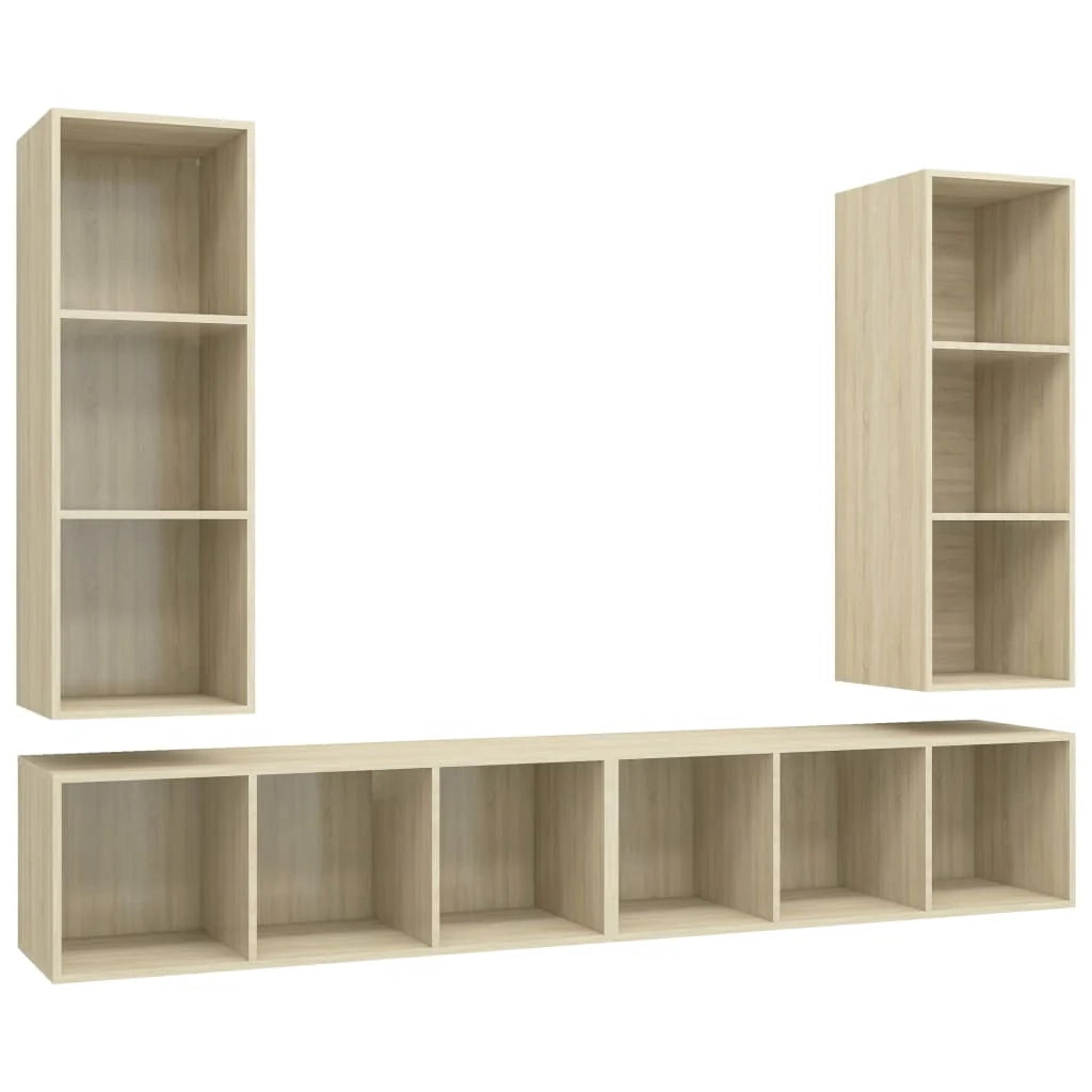 Mobile TV multimediale da parete mensola TV credenza TV sala da pranzo soggiorno camera da letto 4 pezzi legno ingegnerizzato rovere Sonoma marrone 02_0029081