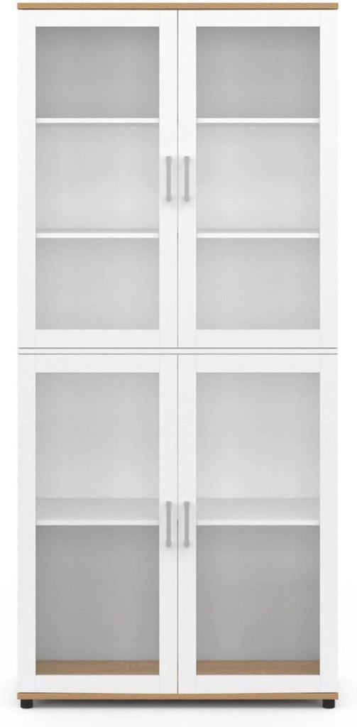 VITO Vitrina de 4 puertas de cristal blanco y efecto haya